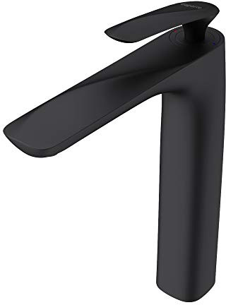 doporro Armatur Wasserhahn Bad Waschtischarmatur Matt Schwarz 28 cm hoch | Design Waschtischarmatur für Waschbecken | Waschbeckenarmatur Bad WAM-7201-H