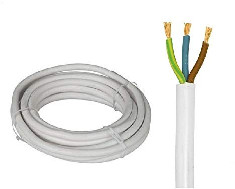 K M Electronics® 3 CORE Mains Cable Wire Flex White 0.75MM 6A 6 AMP 5M