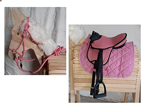 HKM Shettysattel Set BEGINNNER inkl. Halfter & Zügel - idealer Holzpferd Sattel (Rosa)
