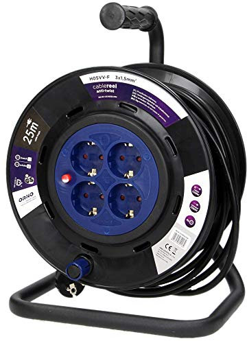 ORNO AE-13154(GS) Kabeltrommel 25m / 50m 4-Fach 3200W Anti-Twist-Sockel-System (25m)