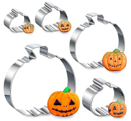 FHzytg 5 Stück Kürbis Pumpkin Cookie Cutter Keksausstecher - Kürbis Deko Halloween Kekse Ausstecher für Plätzchen