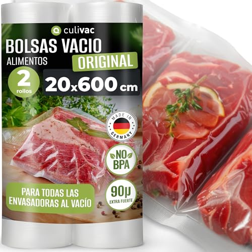 culivac Rollos Envasadora al Vacio – Original, 20x600cm, 2X | Bolsas de envasar al vacio alimentos para maquina, para Cocción Sous Vide, Conservación y Congelación, sin BPA