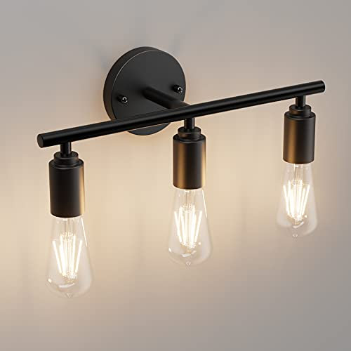 Klighten Aplique de Pared de Hierro de Espejo Vintage con 3 Luces, Lámpara Industrial, Negro. E27 Luz de Baño retro, 40CM, Bombilla no Incluida