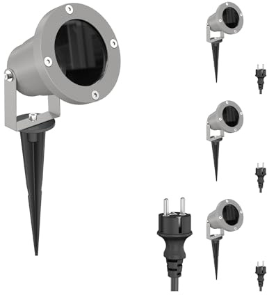 ledscom.de 4x Gartenstrahler DUK mit Erdspieß für außen, IP65, Stecker, grau, 1 x GU10 max. 15W