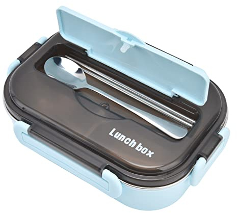 Mumusuki Box, Fach Herausnehmbare Brotdose Lebensmittelqualität mit Essstäbchen Löffel für Camping für das Büro(Blau [Essstäbchen und Löffel senden])