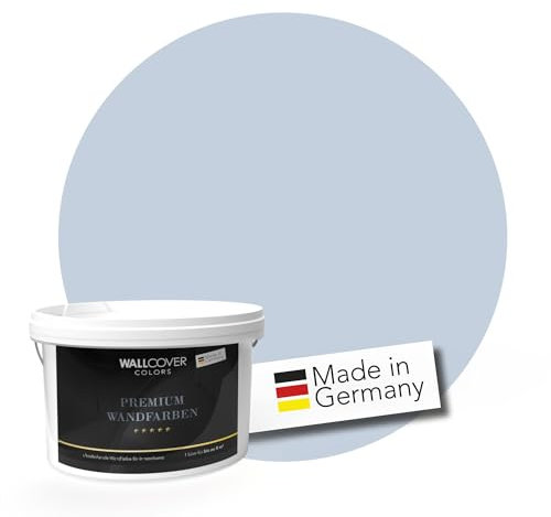 WALLCOVER PREMIUM Wandfarbe Blau Hellblau 5L für 40m² | Himmlisches Wolkenblau | Innenfarbe Edelmatt | Höchste Deckkraft Klasse 1 | Qualität aus Deutschland