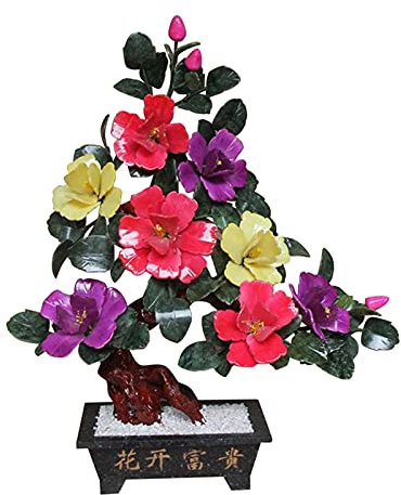 YUHUAWF Künstliches Bonsai Feng Shui Tabletop Bonsai-Baum mit Jade-Stein-Blumen-Geld-Baum-Artificia-Blumen-Jade-Bonsai für Heimbüro-Dekor (8 Pfingstrosenblumen) für den Innenministerium.