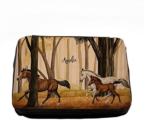 Waschtasche Kosmetiktasche Tasche Federtasche Federmappe Wildpferde Pferde Pferdchen Wunschname Geschenk Bundle63 fm257 - ausgewählte Größe: *Federmappe*