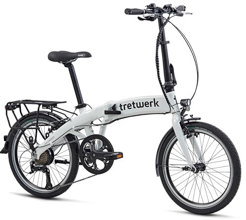 TRETWERK 20 Zoll E-Bike Klapprad - Akimbo - Faltrad Pedelec mit 8 Gang Kettenschaltung - klappbares Elektrofahrrad mit Heckmotor 50Nm - - weiß