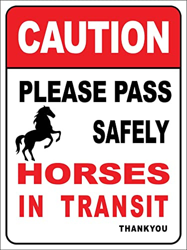 Warnschild Achtung, Bitte Gehen Sie Sicher Vorbei. Pferde Auf Der Durchreise. Vielen Dank Personalisierte Sicherheitsmarkierung Retro Blechschild 20X30Cm, Infoschild