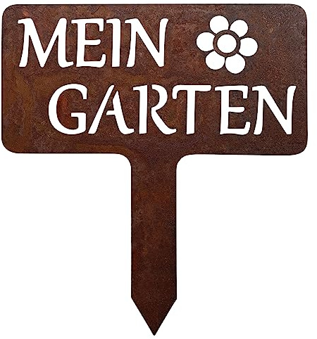 EXTRAVAGANT® Gartenstecker „Mein Garten“ Gartendeko Kräuterbeetstecker Gartenschild Pflanzenstecker Metall Stahl Rost Edelrost wetterfest für Garten Beet Roststecker Blumenstecker Gartenschild