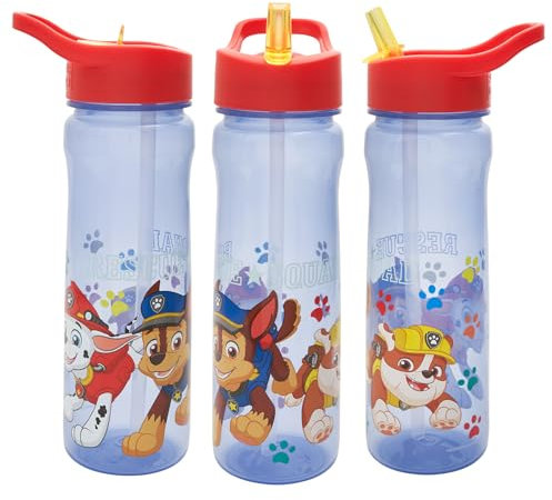 Paw Patrol Water Bottle with Straw – Reusable Kids 600ml PP – in Blue/Red – Official Merchandise by Polar Gear – BPA Free & Recyclable Plastic – for School Nursery Sports Picnic, Multi Colour