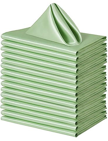 Counfeisly 16 quadratische Satin-Servietten, 43,2 x 43,2 cm, seidig weich, glatt, Tischdecken für Restaurant, Hochzeiten, Bankett, Party-Dekoration, Salbeigrün