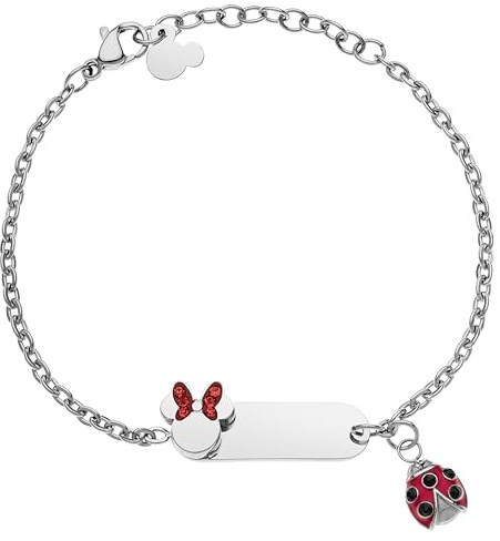 Disney Armband Lucky Minnie Edelstahlkollektion Gold, Rot Marienkäfer und Zirkonia für Mädchen und Kinder, 18cm