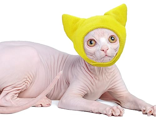 Pranovo Sphynx Cat Ear Protector Hat - Yellow, Waterproof, Adjustable Size, Cat Ear Covering, Head Protector