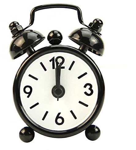 Classic Home - Sveglia analogica a batteria, mini comodino rotondo, colore: nero, utile e alla moda