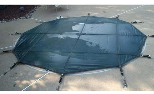 LXLZYXSF Thickened Large Winter Pool Cover Round Blue/Green Mesh, Inground Pools Lid Heavy Duty Swimming Pool Protector for Kids Dogs Cats, with Fittings, (Color : Green, Size : 8ft/2.4m D)