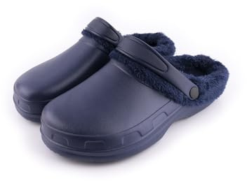 R-ISLAND Sabots d'hiver, Sabots d'hiver pour homme, avec doublure chaude, adulte, imperméable, antidérapant, confortable, parfaitement pour la maison extérieur ou intérieur, bleu marine, 46 EU