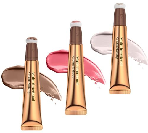 LMDAOO 3Pcs Blush Contour Highlighter Beauty Wand, Natural Matte Finish Highlighter Blush Contour Stick, Silky Smooth Cream Highlighter Blush Contour Stick