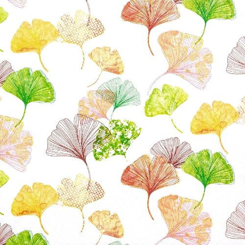 20 Servietten Natur Farbenfroher Ginkgo als Tischdeko. Papierservietten mit Motiv. Auch für Decoupage und Serviettentechnik 33x33cm