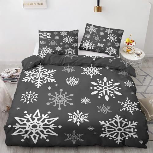 Schneeflocke Bettwäsche 140x200 cm Weich Microfaser Bettwäsche-Sets Weihnachten Bettbezug 3D Bettbezüge mit Reißverschluss und 2 Kissenbezug 80x80 cm, B6508