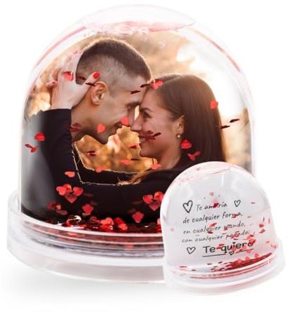 DEREGALOOS Bola de Corazones Personalizada. Bola de Nieve con Foto para San Valentín. Forma y Relleno de Corazón. Marcos con foto Original. Regalos Originales para Parejas, Enamorados.