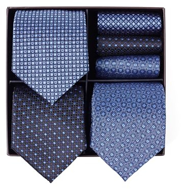 BRERA 67 - Set Elegante Uomo | 3 Cravatte + 3 Fazzoletti Made in Italy | Cravatta e Pochette Coordinati | Colore Azzurro, Taglia Unica