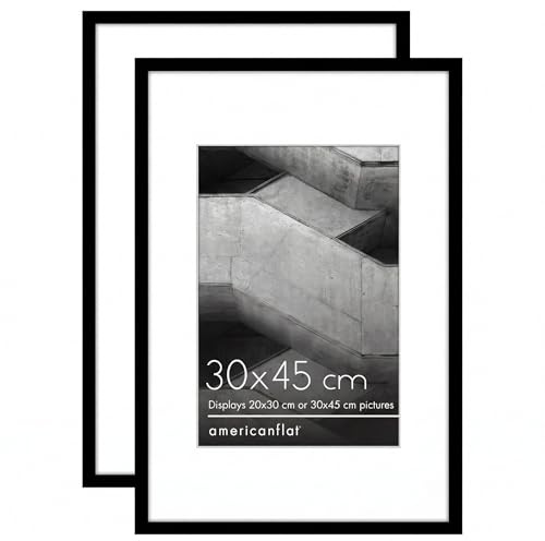 Americanflat Bilderrahmen 30x45 cm Schwarz (2er Pack) - Bilderrahmen 20x30 mit cm Passepartout - Fotorahmen mit poliertem Plexi-Scheibe