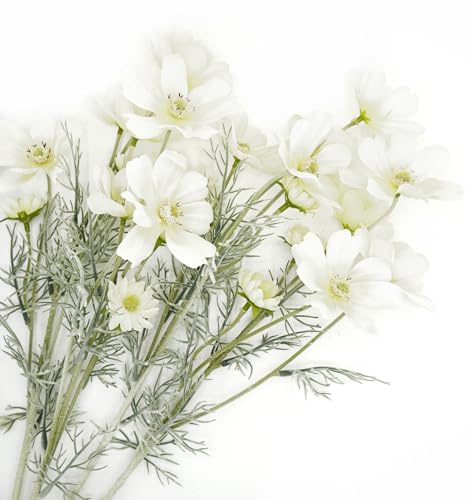 Weiße künstliche Blumen Calliopsis Seidenblumen-Arrangements, 4 Stück, langer Stiel, Kosmos-Kunststoffblumen für Vase, 50 cm, Wildblumen, künstliche Blumen für Dekoration, Hochzeit, Tafelaufsätze,