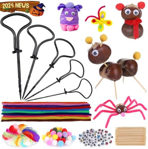 JSUEU Kastanienbohrer Set,275 Holzbastelsets Basteln Kastanienbohrer für Kinder,Herbstbasteln Kinder Set 1,5-5 mm Handbohrer Kinder Kastanien DIY Holzbastelsets Herbstdekoration Geschenke