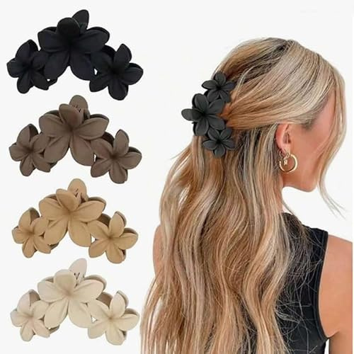4PCS Hawaiian Plumeria Blume Haarspangen für große rutschfeste Matte Kralle Clips für Frauen, starkes Halten Strandhaar Damen Zubehör (4-Farben)