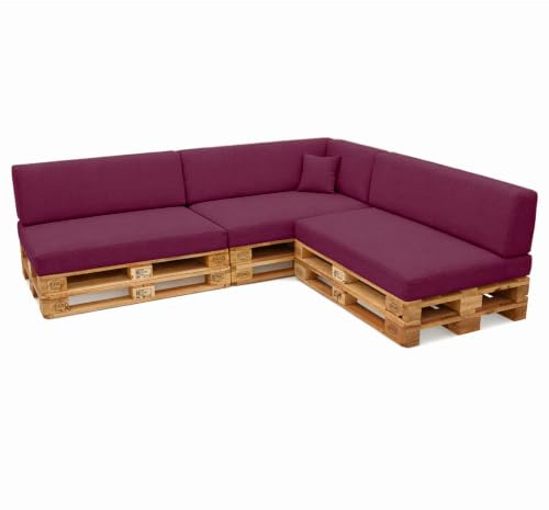 POKAR Palettenkissen Palettenauflagen mit abnehmbarem Bezug Palettenmöbel Palettensofa 8er Set: Sitzkissen 120x80 + Rückenlehne 120x40, Violett