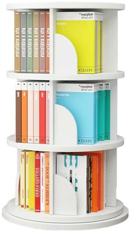 Drehbares Bücherregal mit 3 Etagen, für Wohnzimmer und Büro, weiß, bodenstehend, Bücherregal für Bücher und Dekorationsartikel