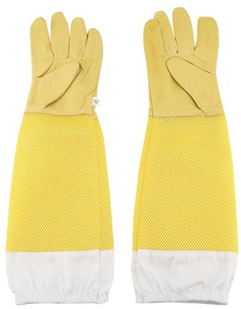 Générique 1 paire d'apiculture gants apiculteurs - Gants apicoles en cuir | Un gants ventilés avec des manches longues et des poignets élastiques, des gants apiculaires jaunes pour l'apiculture