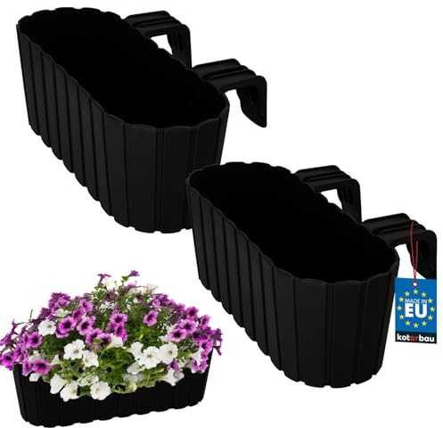 KOTARBAU® 2 st Balkonglåda - Blomlåda Balkong - PVC - 40 x 15 x 15 cm - Antracit - Balkonglåda med Hållare - Oval - Lätt - Dekorativ - Planteringslåda