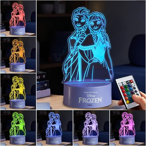 Get Trend Disney Frozen LED Lampara Noche, Alimentado por USB y Batería Lamparas de Mesa y Cabecera con 16 Colores, 4 Modos con Brillo Ajustable (Multi Frozen)