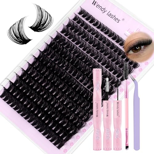 WENDY LASHES Kit Pestañas Pelo a Pelo Natural 80D C-Curl | Pestañas Individuales Mixtas 10-18mm Extensión de Pestañas Kit Con Pegamento para Pestañas y Pinzas