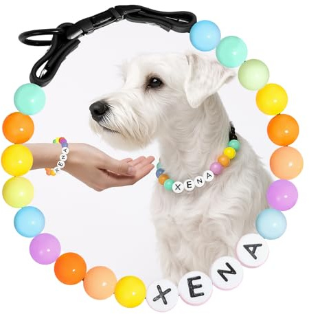 Hundehalsband Personalisiert mit Namen, Niedliches Hundehalsband Perlen für Hunde und Katzen, Dekorative Hundehalskette für Den Hundegeburtstag, Kostenlose passende Freundschaft Armband Hund Kragen