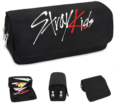 ADDLIVE Kpop Stray Kids Federmäppchen, StrayKids Make-Up Tasche, Große Teen Geschenk Studenten Schreibwaren, Kpop Merch Geschenke, Geburtstagsgeschenke für Freunde und Fans (Schwarz)
