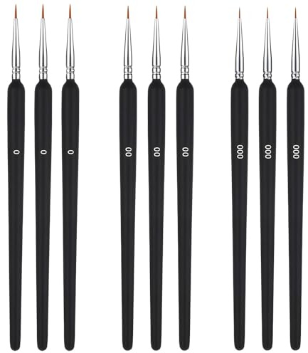 9 Stück Pinselset, Malen Feines Detail Pinsel Set, Miniatur Maler Set, Wasserfarben Pinsel, Pinselset Schule, für Aquarell, Öl, Acryl, Nail Art, Fein Modellbau, Schwarz