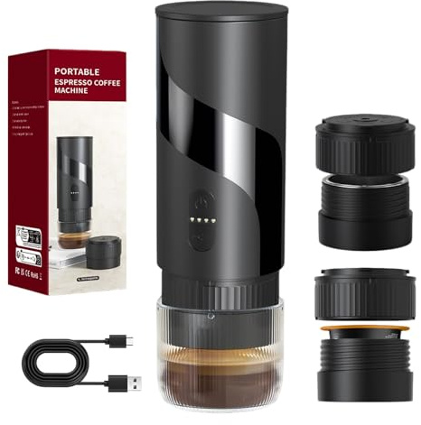 QIAKEFE Machine À Cafe Portable 20Bar, Machine À Café Électrique De Voyage Pour Café En Poudre Et Capsules De Café, Rechargeable Cafetière Pour Bureau, Voyage, Camping, Maison (Noir)
