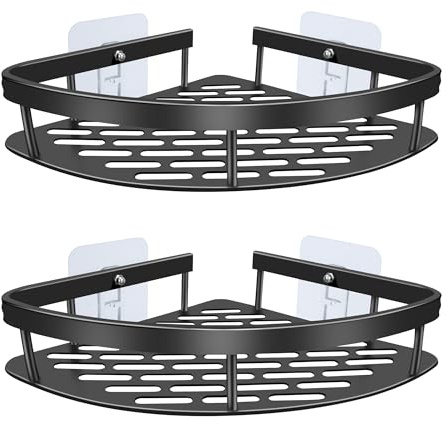 2 Pack Duschablage Ohne Bohren, Duschablage Ecke Schwarz, Badregal Ohne Bohren, Duschregal Ecke, Kleben Badezimmer Regal – Für Duschkabine, Badezimmer, Küche zur Aufbewahrung von Shampoo, Duschgel