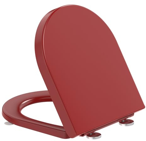 YEAUPE PRO Toilettendeckel mit Absenkautomatik D-Form [KURZ],WC Sitz mit Puller Lid,Toilettensitz mit Quick-Release Funktion für einfach Reinigung,150kg belastbar, Rot 42,5 * 36,3 * 4,9CM