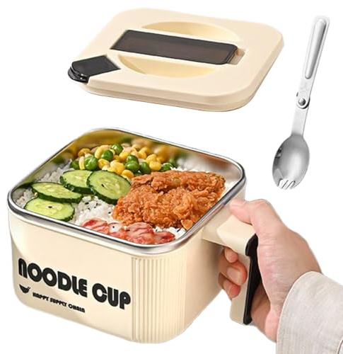 Noodle Heating Bowl - High Capacity Food Vessel, 1.5L Heat Ready Bowl, Portable Steaming Cooker, Lid Locking System, Convenient Solution | Equipment for Teen Meal Prep Kitchen Breakroom Flat