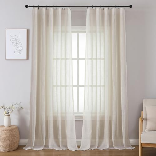 Joydeco Leinen Vorhänge Gardinen mit Kräuselband Halbtransparent Vorhang Leinenoptik Gardine für Schienensystem 2er Set H 245 x B 140 cm Gardine für Schlafzimmer Wohnzimmer Leinen