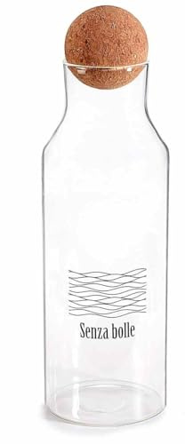 Generico Bottiglia in Vetro con Tappo in Sughero – Con Scritta “Con Bolle” o “Senza Bolle” – Design Moderno – Caraffa per Acqua Frizzante o Naturale 1,2LT (SENZA BOLLE)