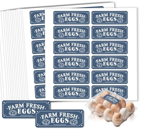 GOMAKERER 320 Pcs Farm Fresh Egg Carton Labels, Blue Tones Chicken Stickers Farms Animal Stickers Self-Adhesive Egg Packaging Sticker for Box Container Carton Farm Supplies