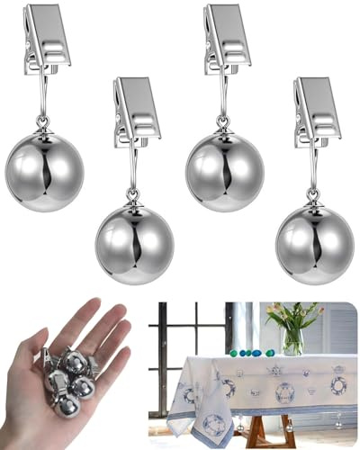 FUGLUS 4PCS pesi magnetici per tovaglie, resistenti e durevoli, sfere in acciaio inox antiruggine, pesi magnetici per tovaglie con clip, adatti per fissare tende, tavoli da picnic all'aperto