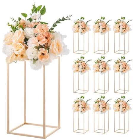 VEVOR Soporte Floral Dorado para Bodas, Forma de Columna, con Laminado Acrílico, Estante Rectangular Dorado para Exhibición de Flores en Bodas, Fiestas, Cumpleaños y Hogar, Carga 15 kg, 10 uds
