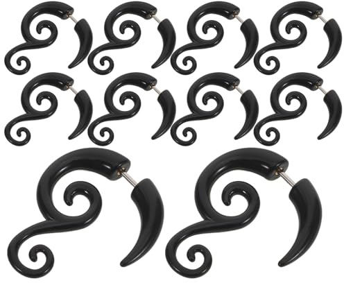 DIKACA 6 Pares Pendientes Espiral Punk Acrílico Falso Plug Joyería Gótica Asimétrica para Fiesta Festival Navidad